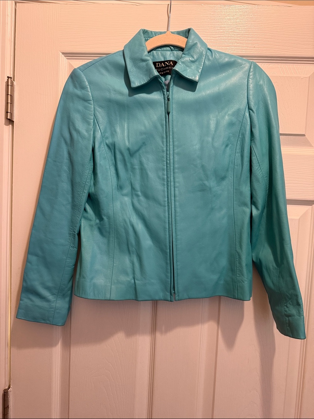 Dana Buchman Petite Turquoise 100% Lambskin Leather Jacket